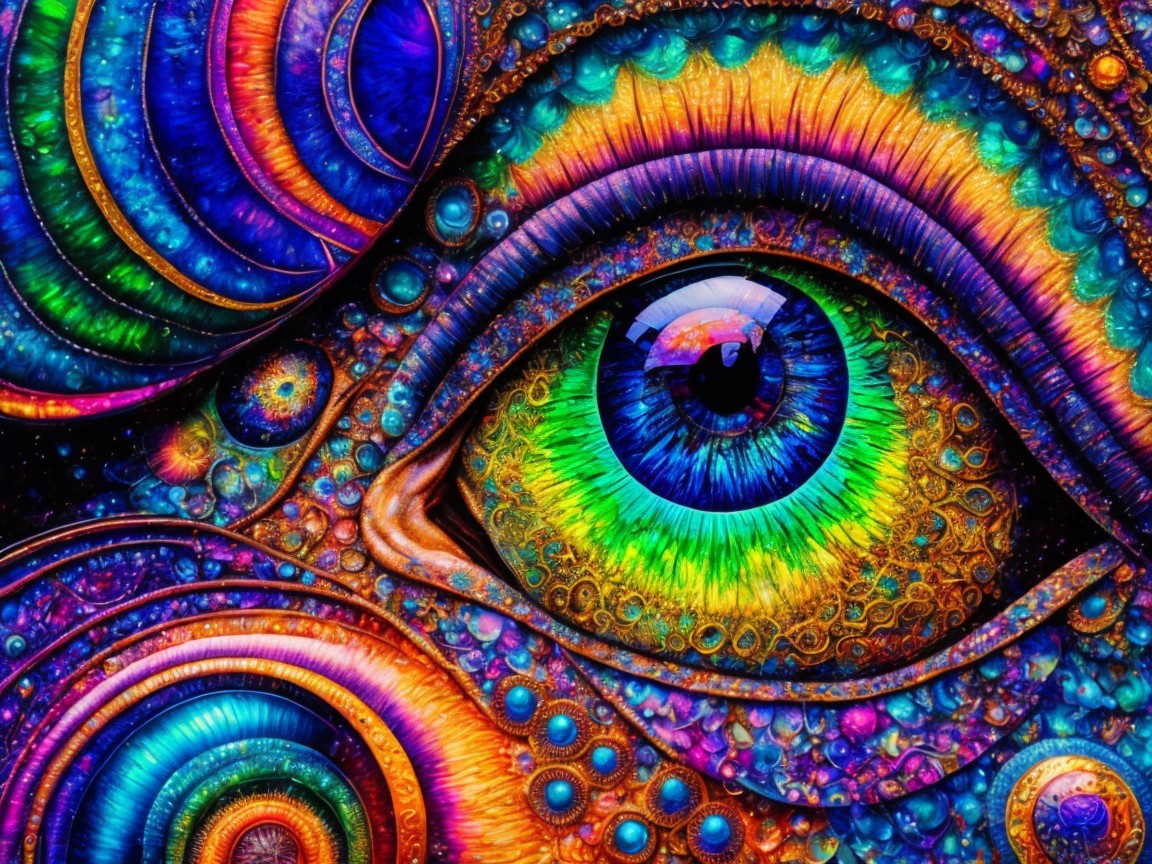 Vivid Eye Surrounded by Colorful Swirling Patterns