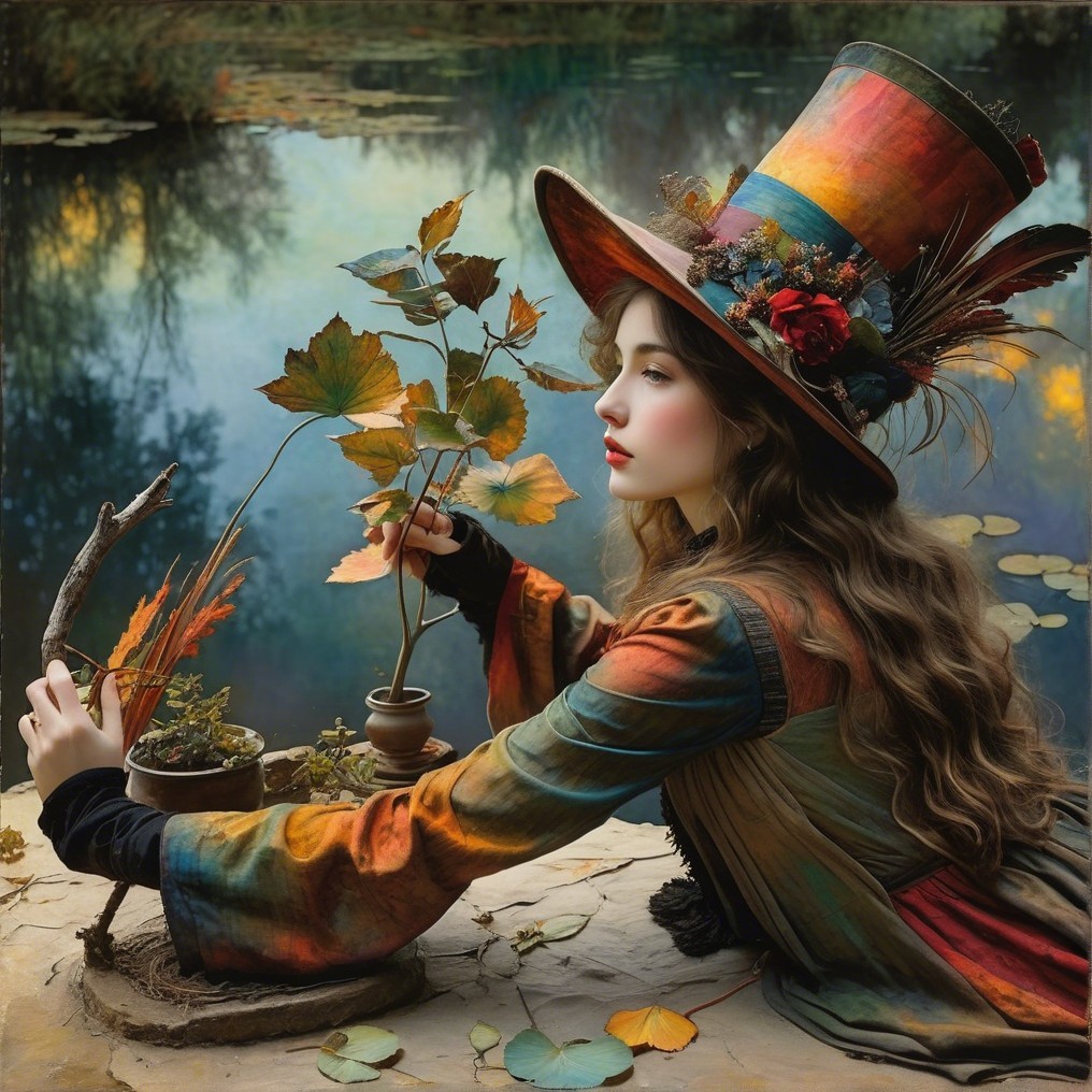 Young Woman in Colorful Hat by Serene Pond