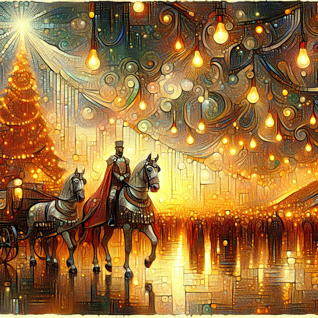 Regal Figure on Horseback in Festive Celebration Scene