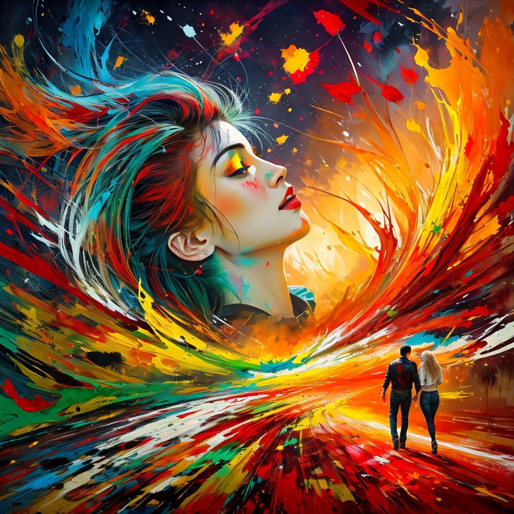 Abstract Scene of a Woman's Face in Fiery Colors