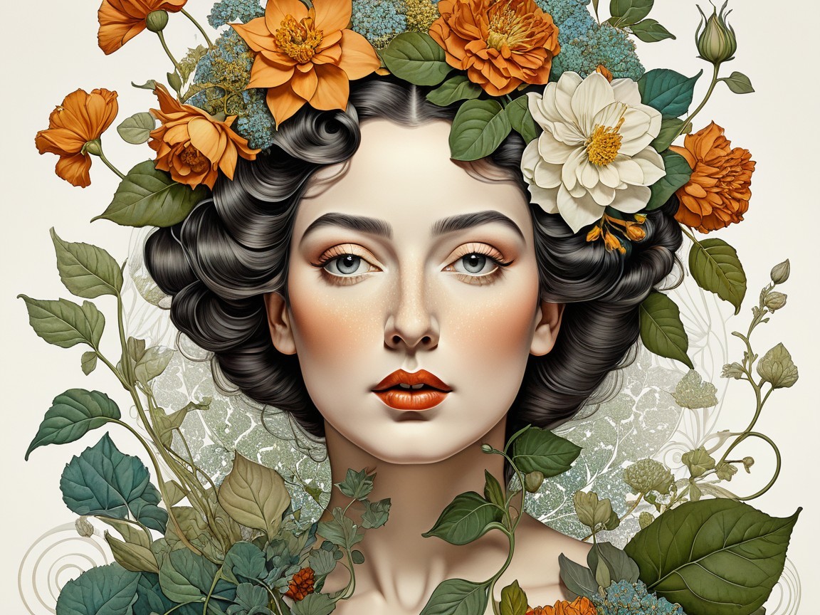 Portrait of a woman with floral crown and warm tones