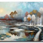 Serene Winter Scene of Tranquil Lake and Snowy Landscape