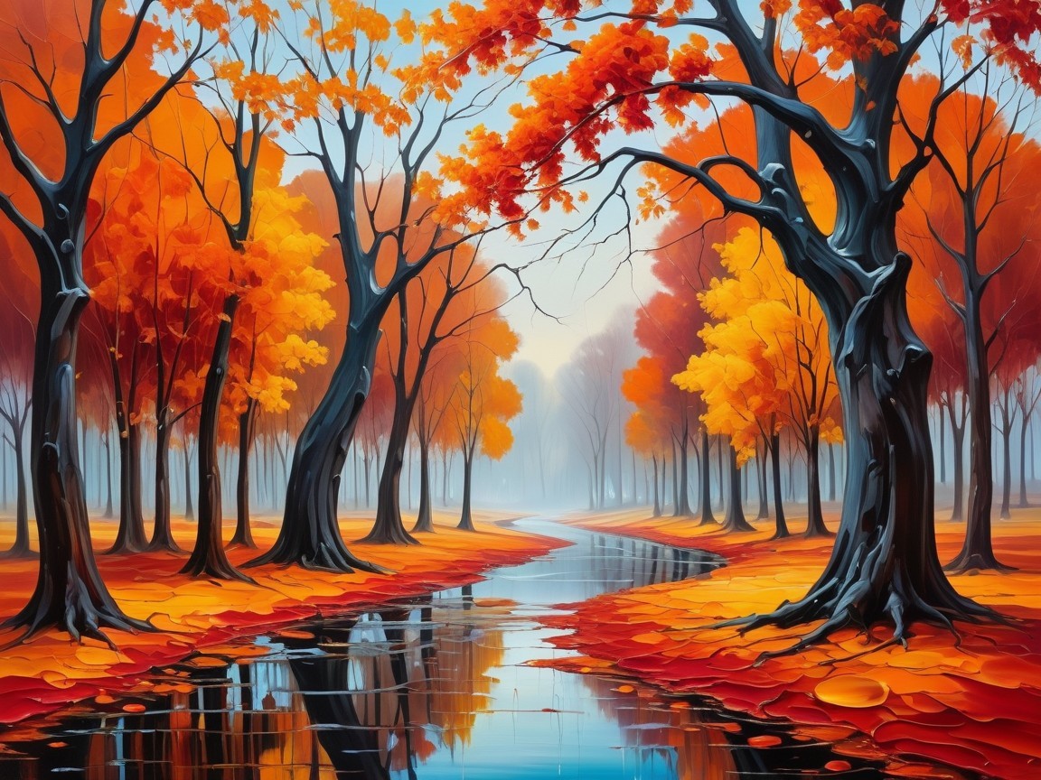 Serene Autumn Landscape with Colorful Foliage and Stream