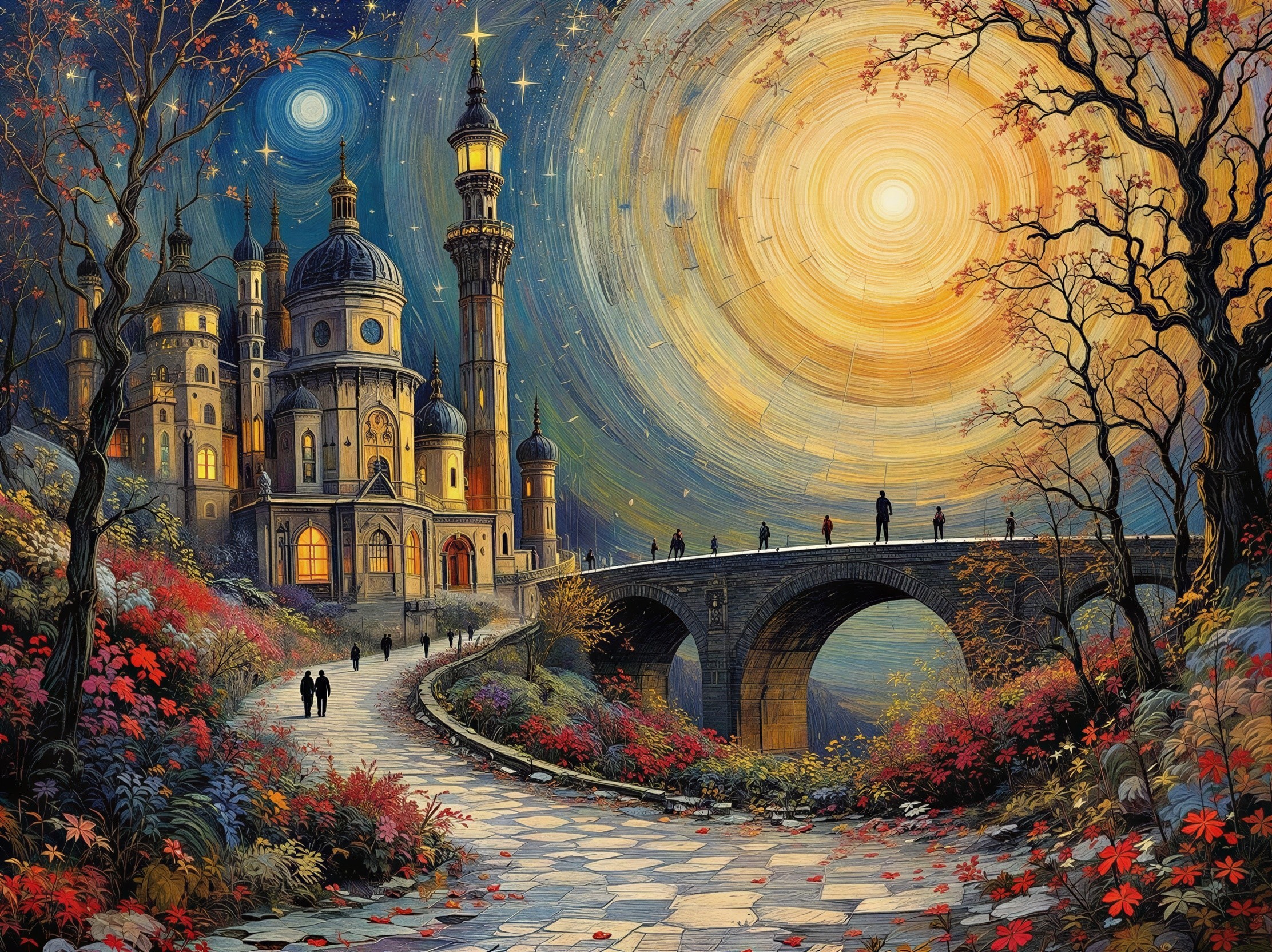 Vibrant Fantasy Landscape Painting at Dusk
