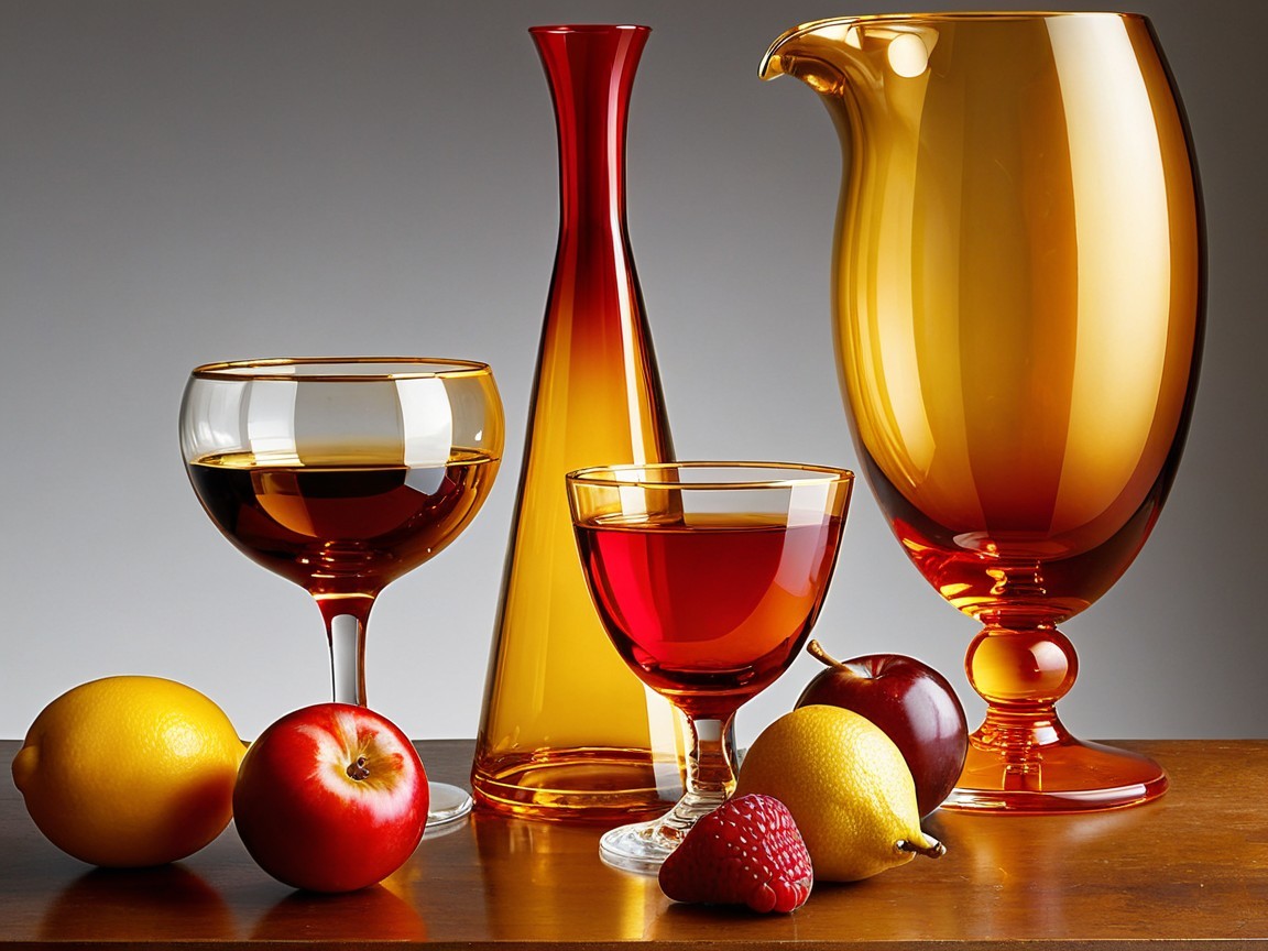 Amber Glassware Arrangement with Fresh Fruits