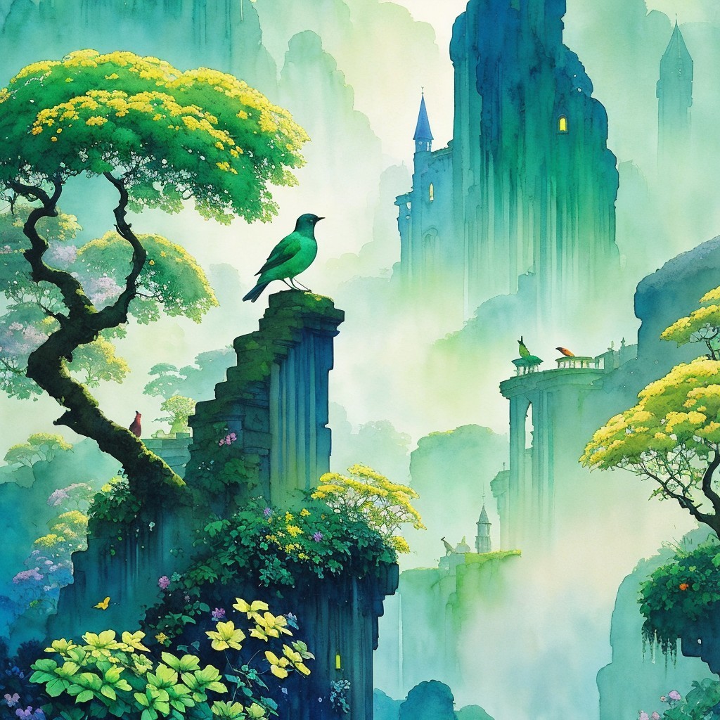 Mystical Landscape with Cliffs and Ancient Ruins