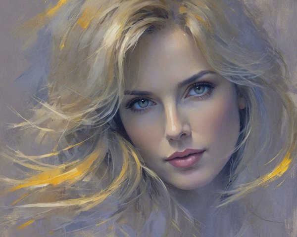 Portrait of a Woman with Green Eyes and Blonde Hair