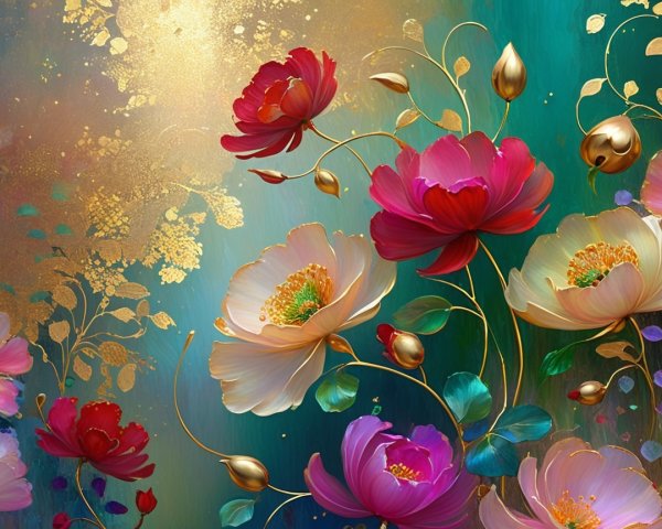 Vibrant Floral Composition in Red, Pink, and Purple