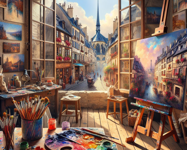 Artist's Studio Overlooking Historical Street Scene