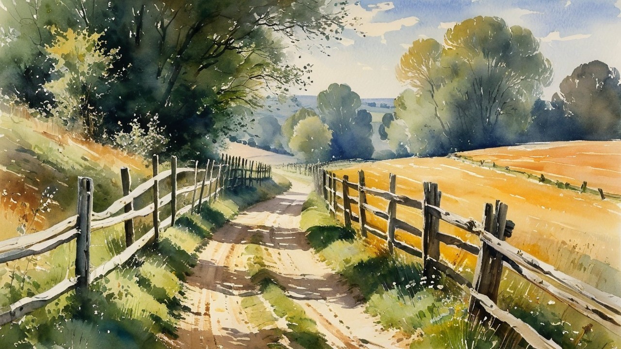 Serene Countryside Scene with Dirt Path and Greenery