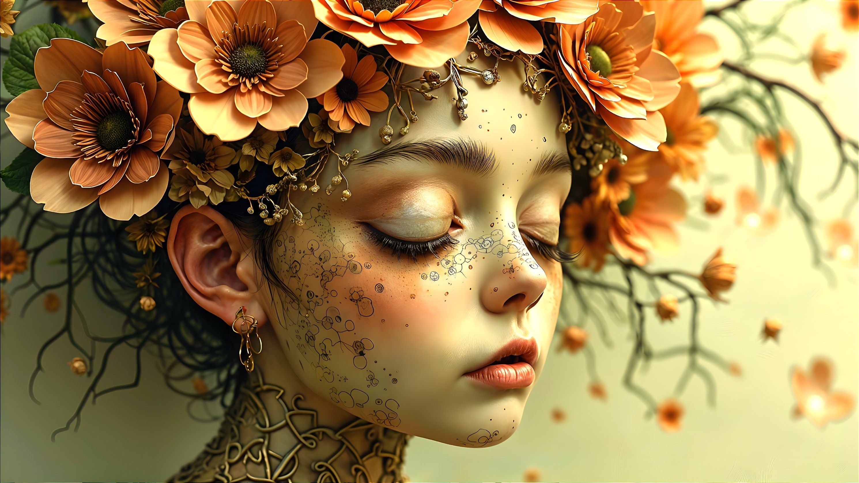 Ethereal Figure with Floral Crown in Dreamy Setting