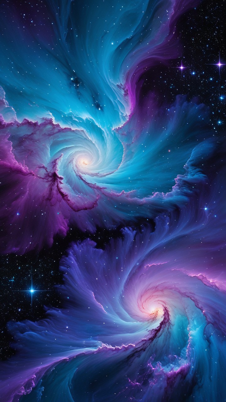 Vibrant Cosmic Scene with Swirling Galaxies and Stars