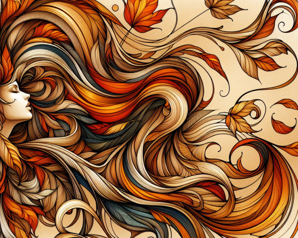 Stylized Woman with Autumn Leaves and Warm Colors