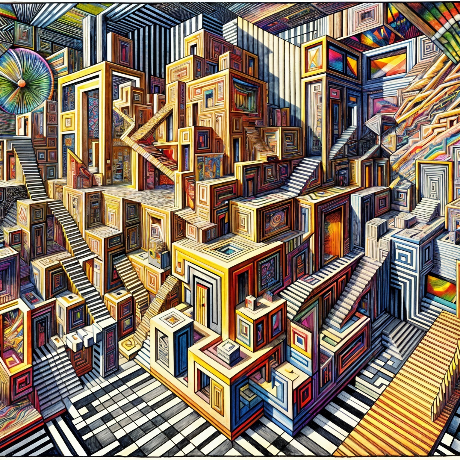 Surreal Architectural Landscape with Geometric Shapes