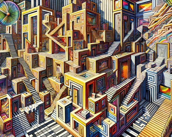 Surreal Architectural Landscape with Geometric Shapes