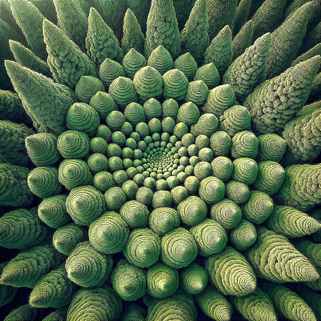 Spiral Pattern of Lush Green Coniferous Trees