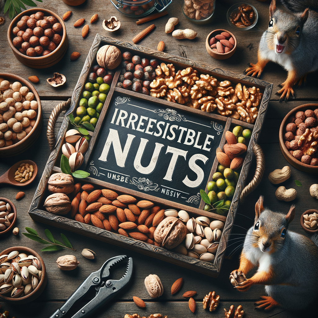Wooden Tray Display of Assorted Nuts and Squirrels