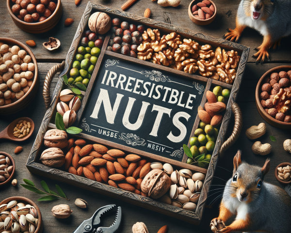 Wooden Tray Display of Assorted Nuts and Squirrels