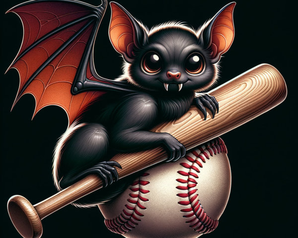 Cartoon Bat with Baseball and Vibrant Wings