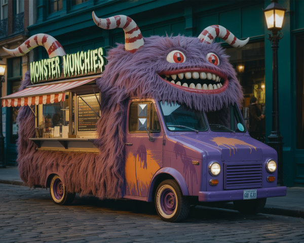 Whimsical Food Truck with Colorful Furry Design