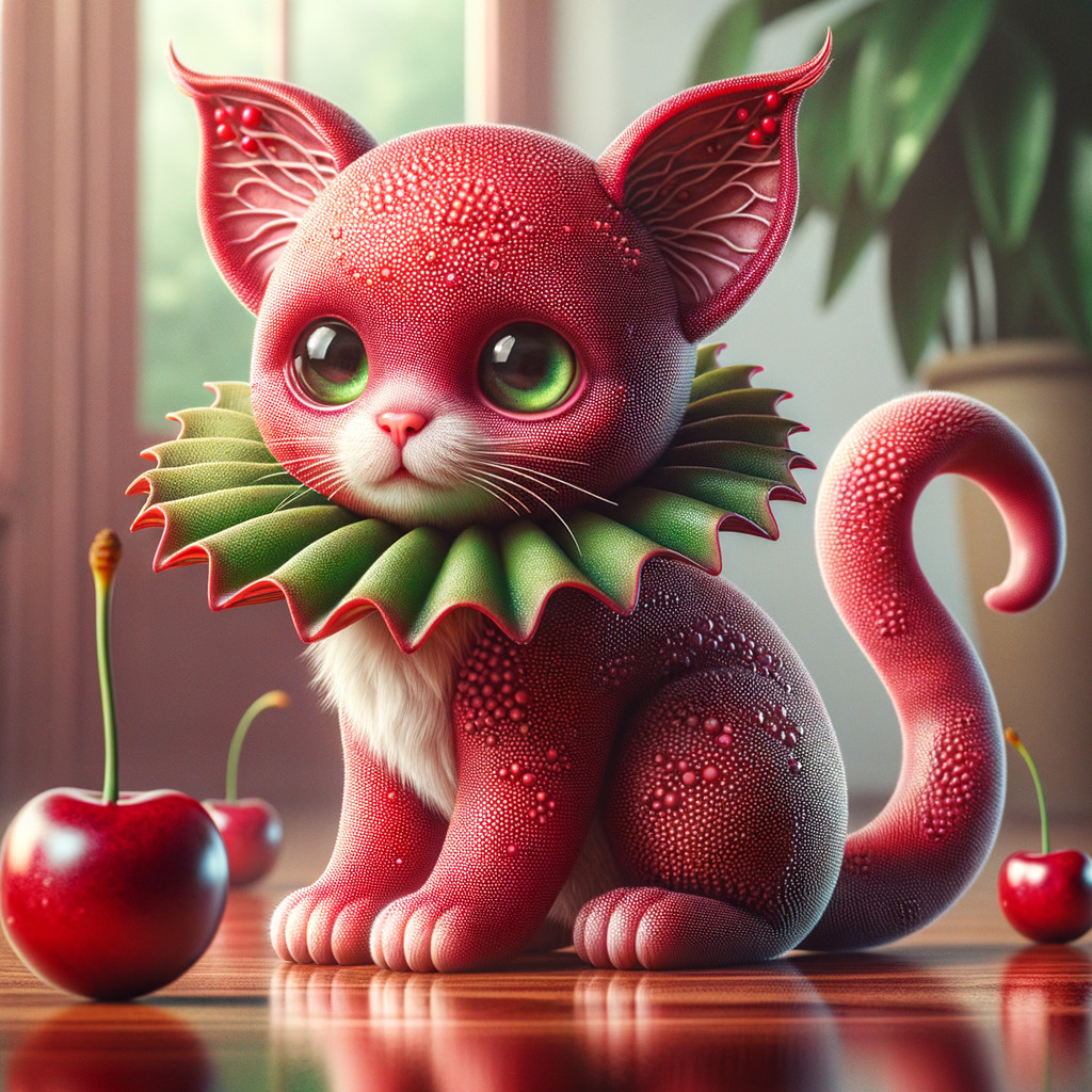 Whimsical Cat with Red Coat and Green Collar Details