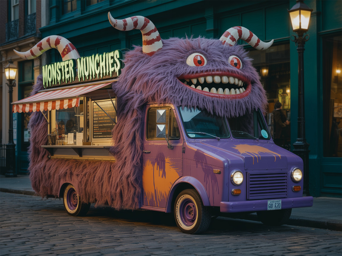 Whimsical Food Truck with Colorful Furry Design