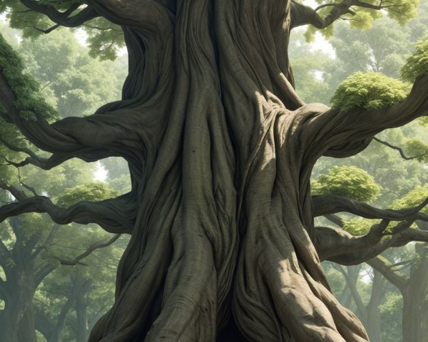 Ancient Tree with Gnarled Roots and Dark Opening