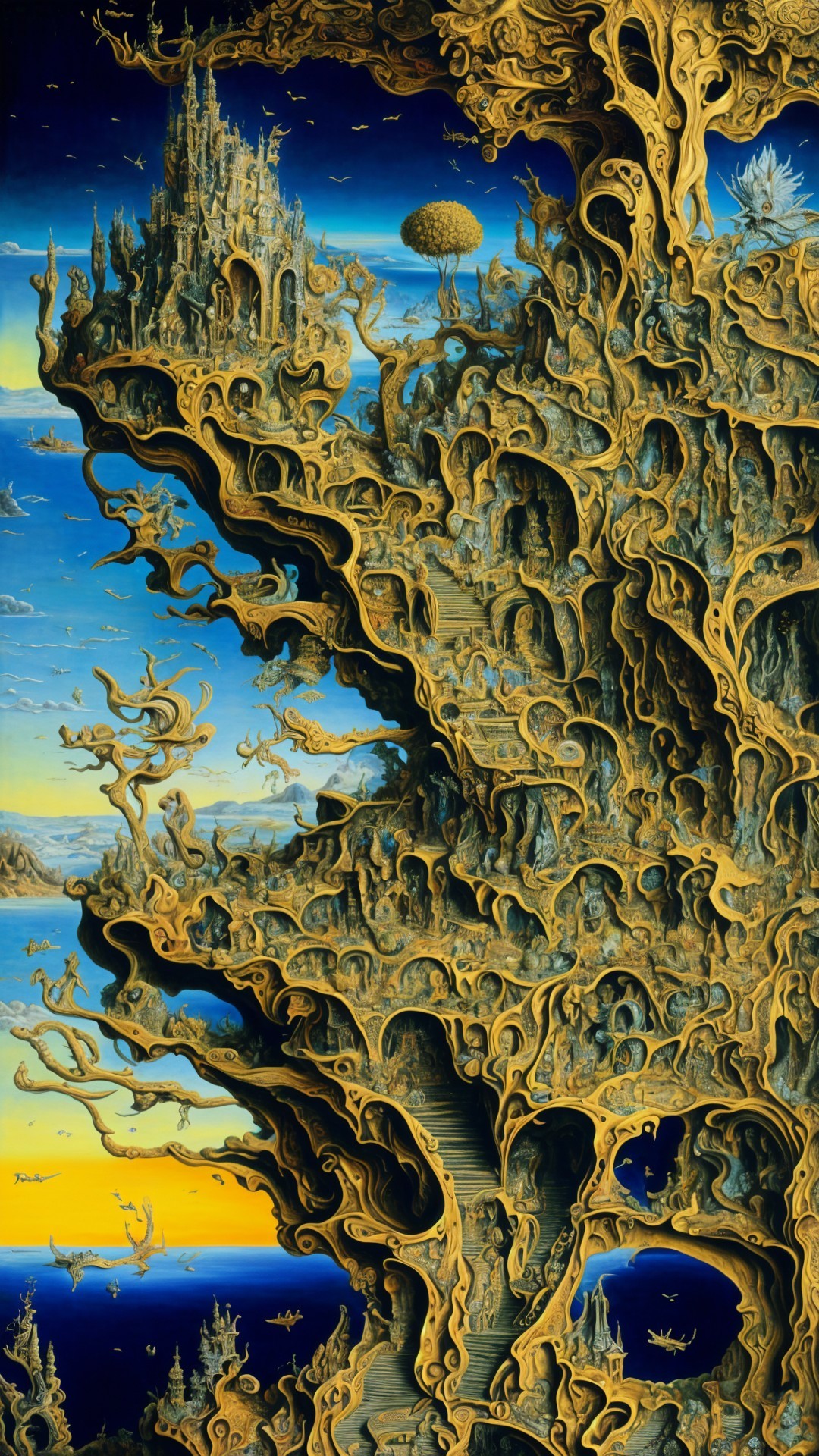 Surreal Landscape with Castle and Ethereal Creatures