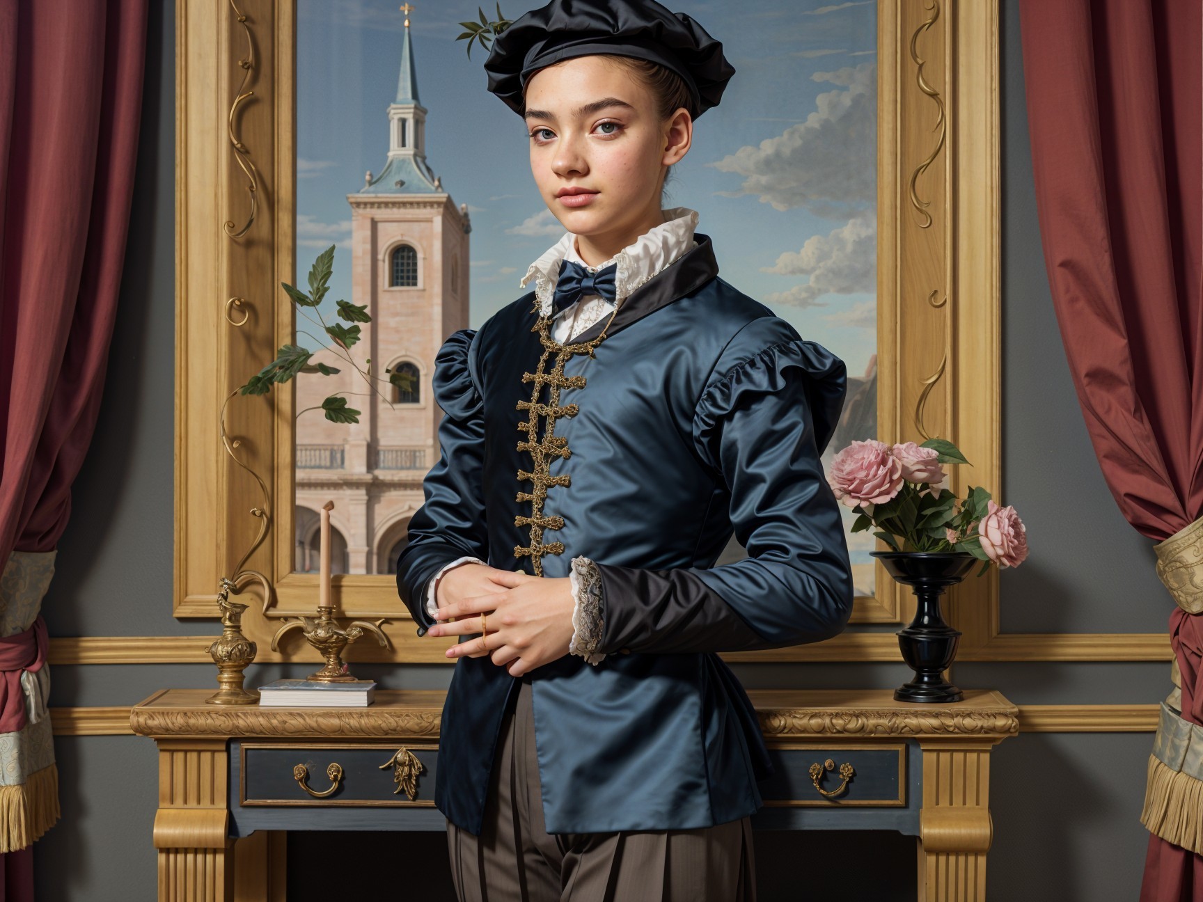 Young Person in Luxurious Room with Satin Outfit