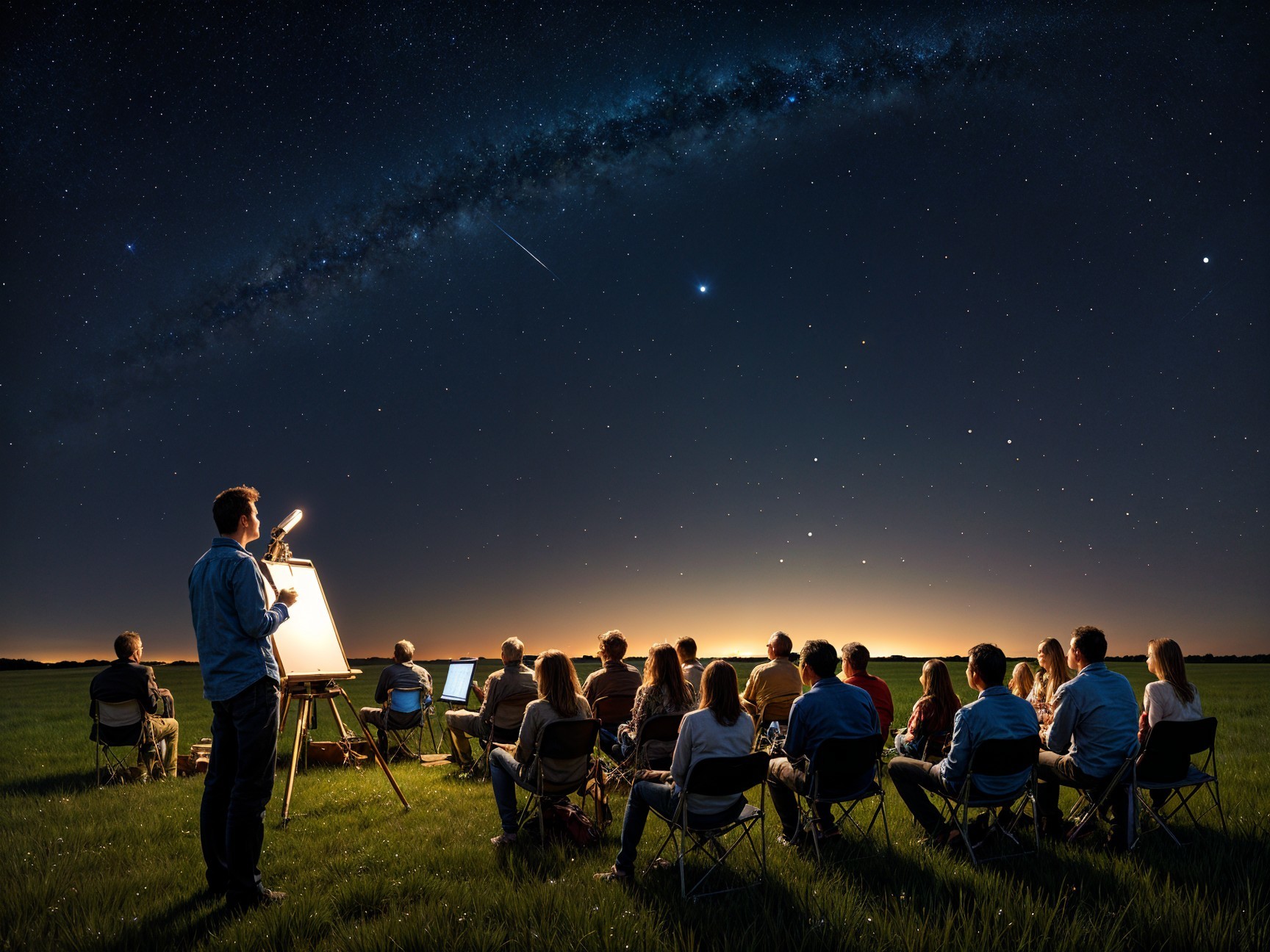 Group of People Observing Starry Night Sky