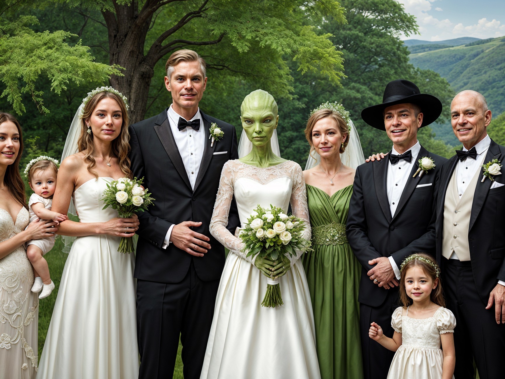 Unique Outdoor Wedding Party with Alien Bride
