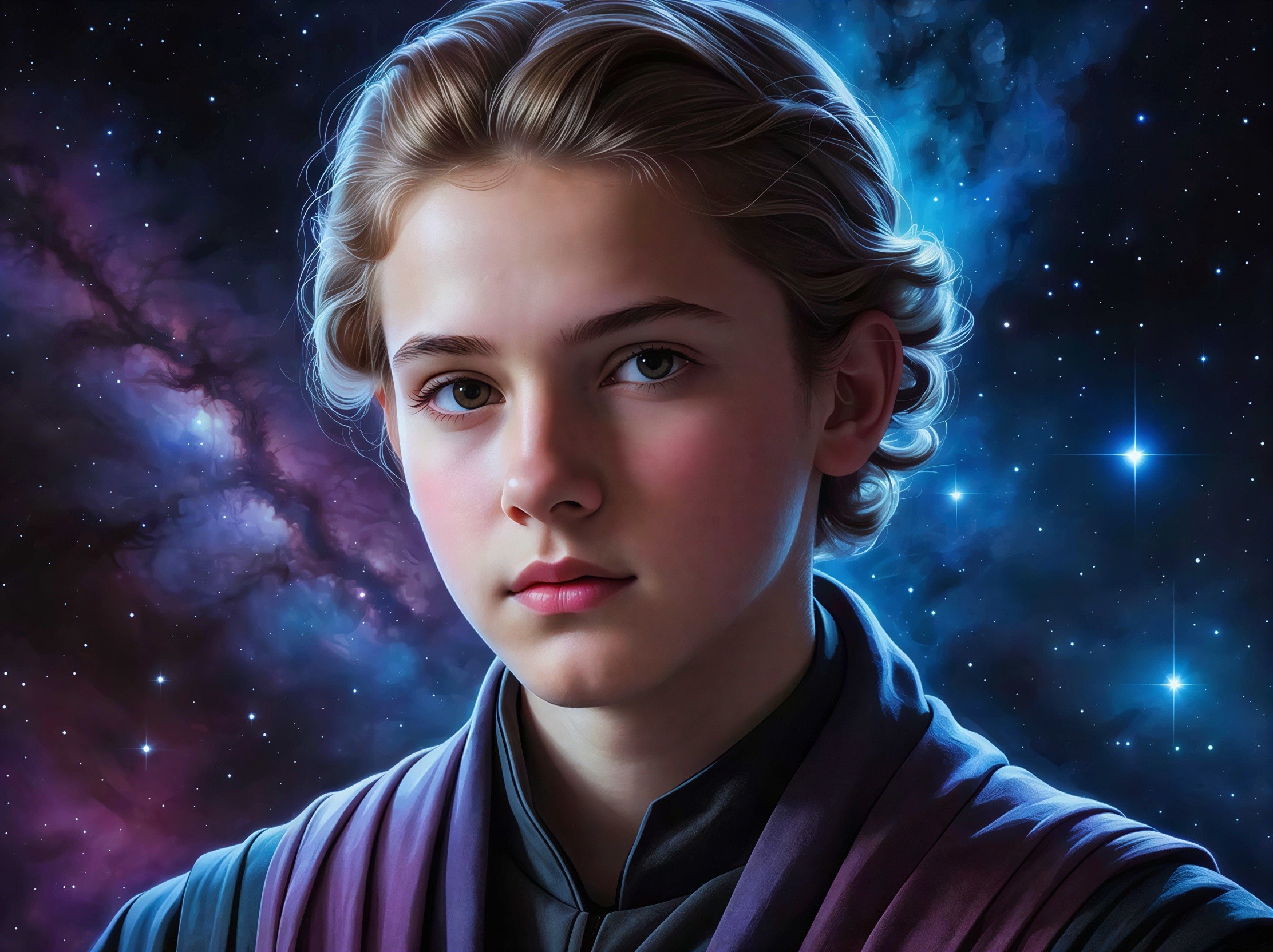 Digital Portrait of Boy in Nebula Background