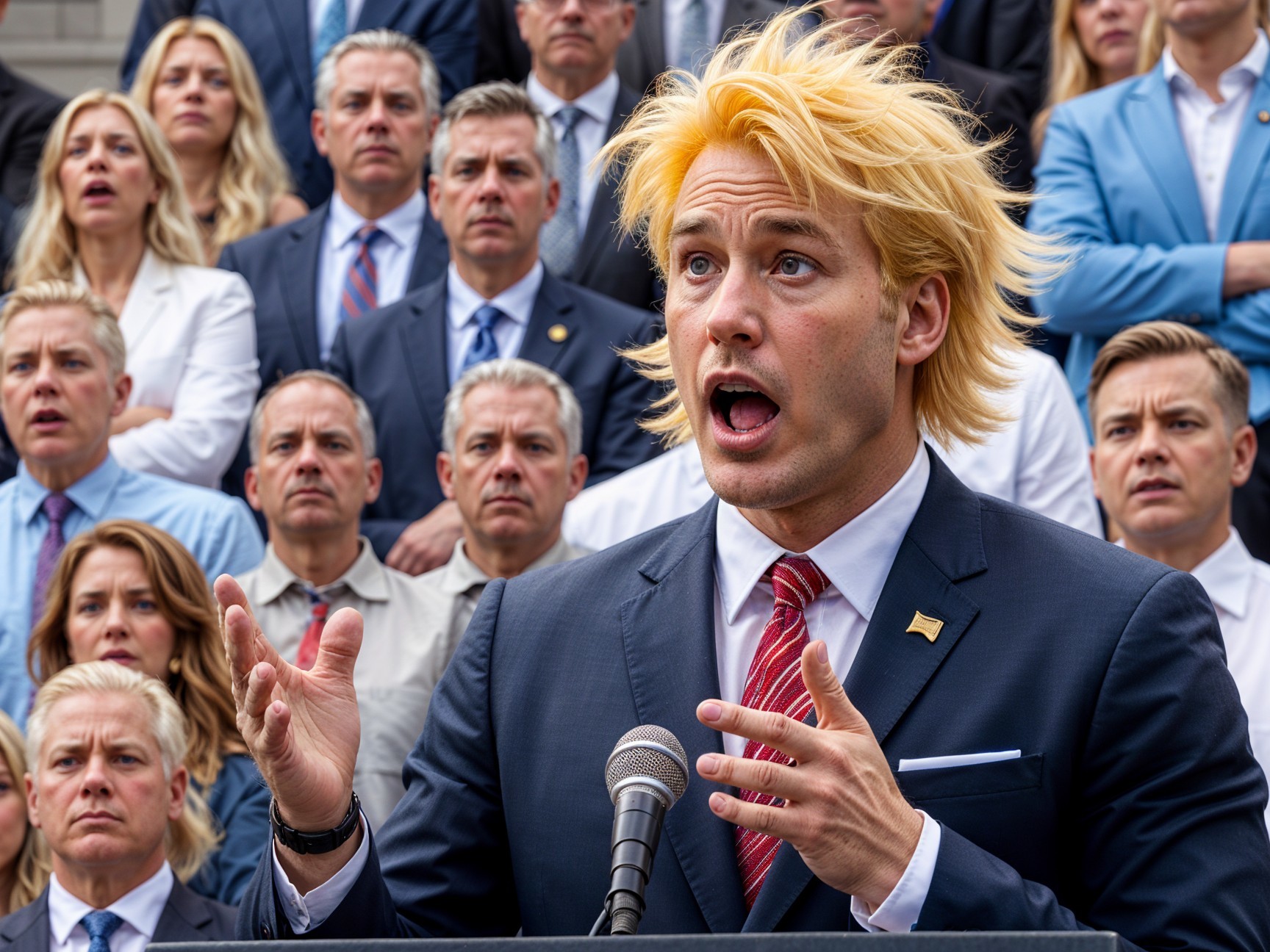 Man with Blonde Hairstyle Speaking to Audience
