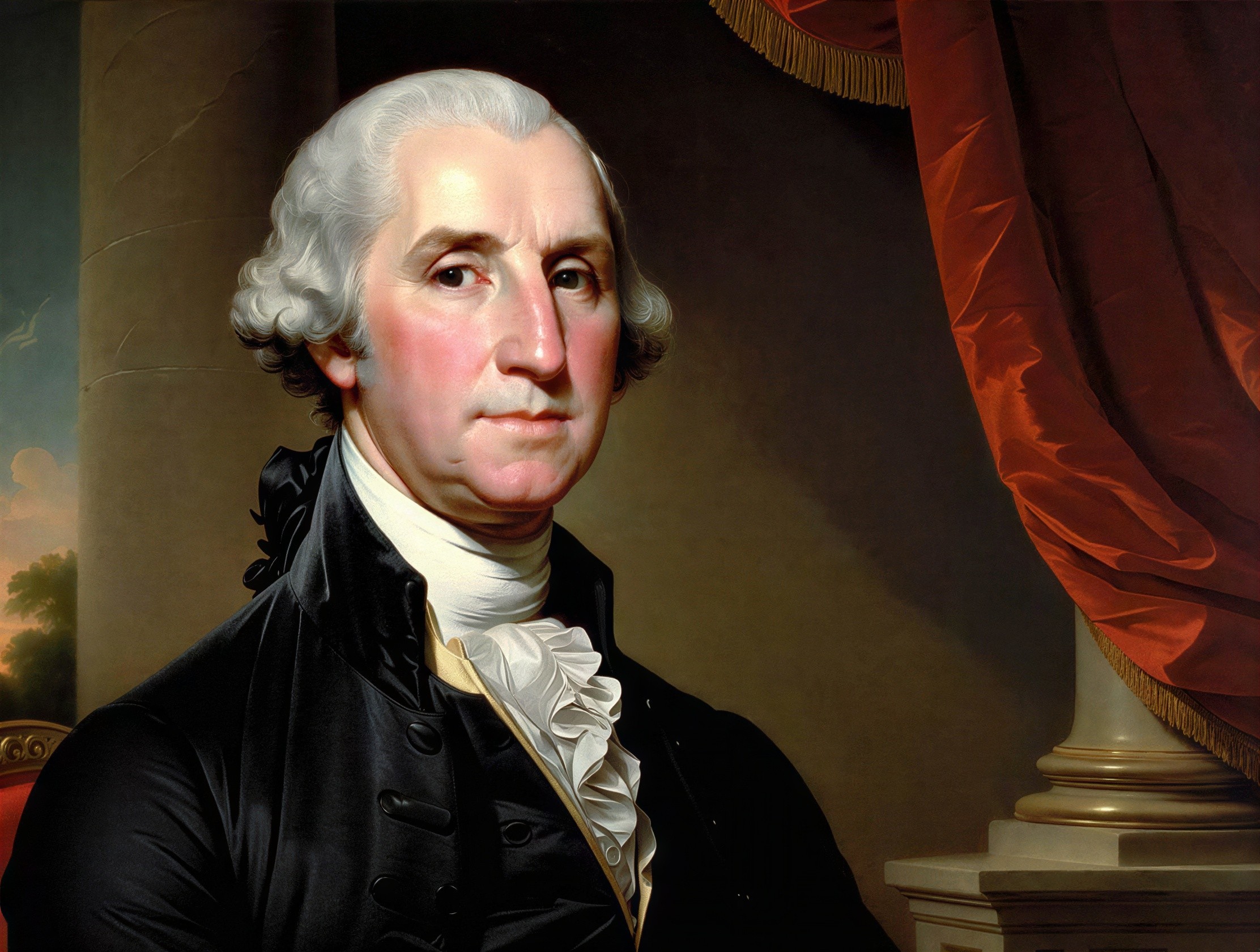Detailed Portrait of George Washington with Classical Background
