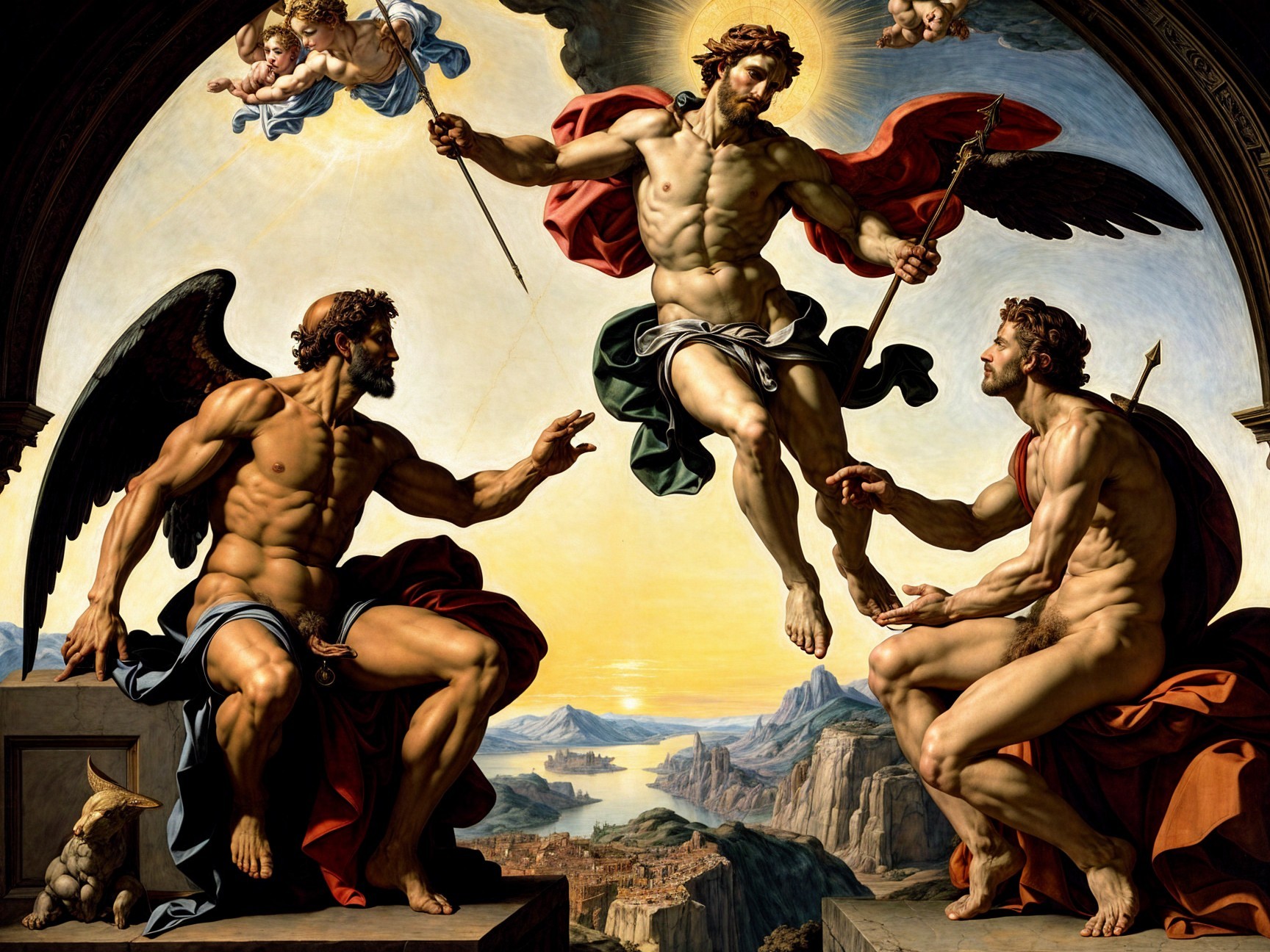 Dramatic Biblical Scene with Celestial Figures