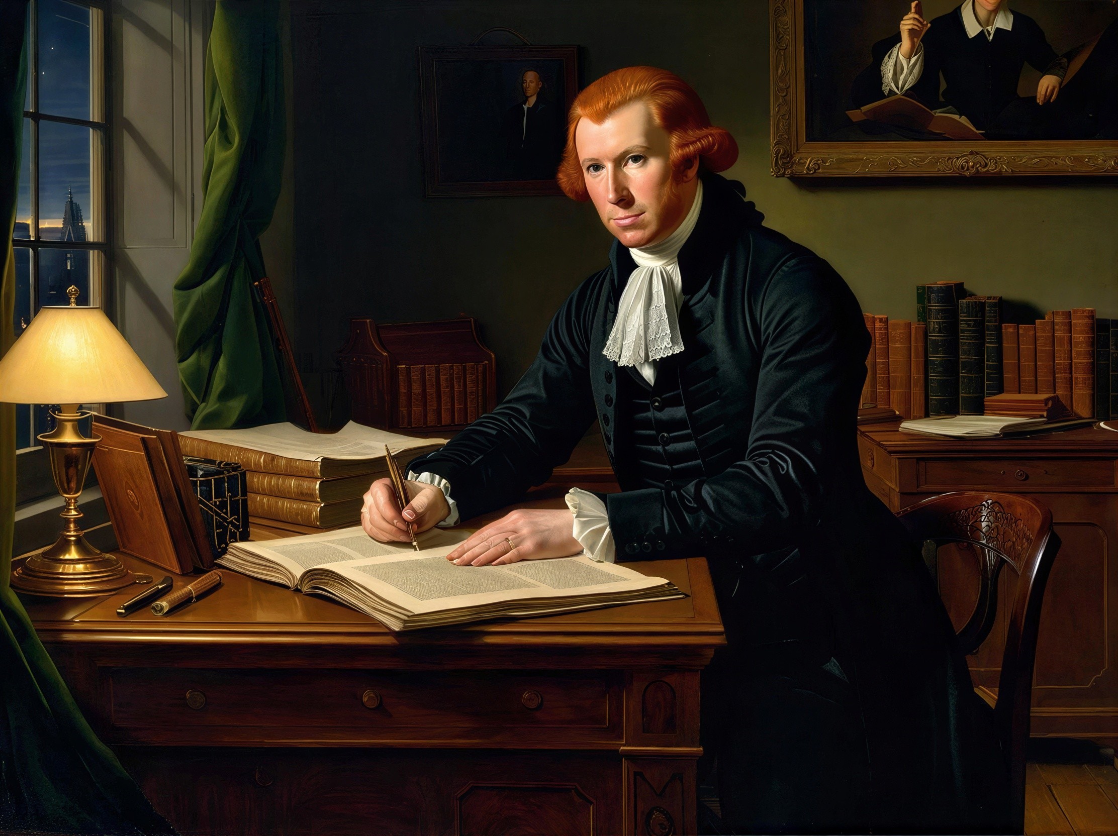 Detailed Painting of a Man Writing at a Desk