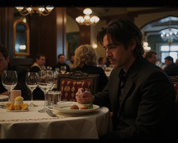 Man at Formal Dining Table in Ornate Restaurant