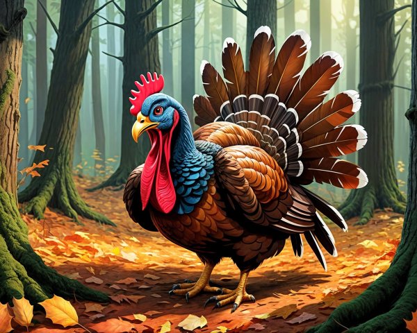 Stylized Turkey in Autumn Forest Setting