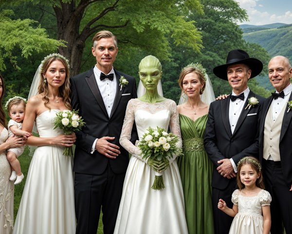 Unique Outdoor Wedding Party with Alien Bride