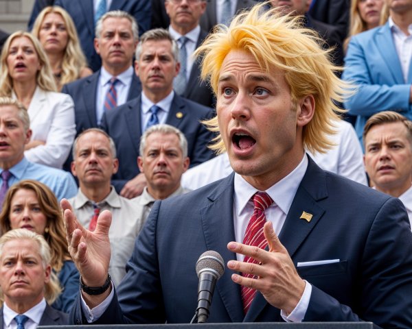 Man with Blonde Hairstyle Speaking to Audience
