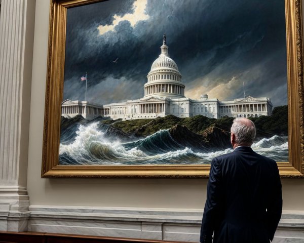 Dramatic Painting of U.S. Capitol with Turbulent Waves