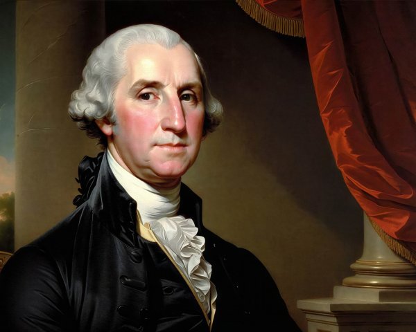 Detailed Portrait of George Washington with Classical Background