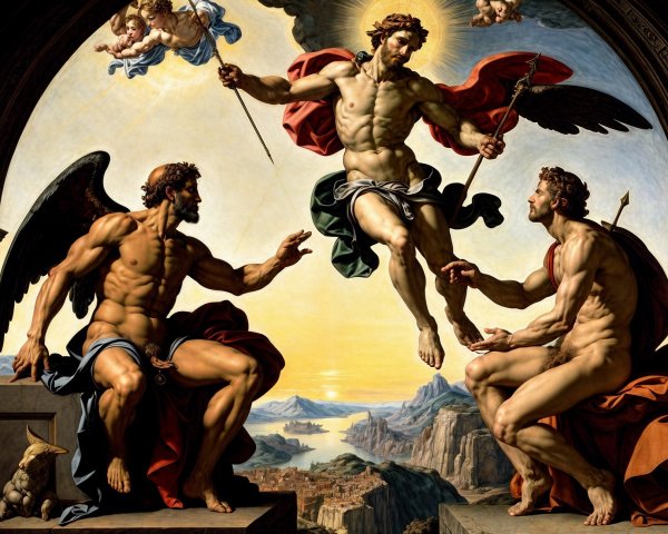 Dramatic Biblical Scene with Celestial Figures