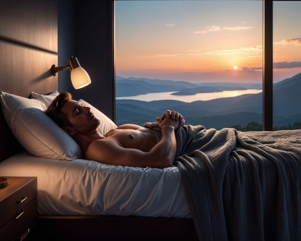 Serene Bedroom with Mountain View at Sunset
