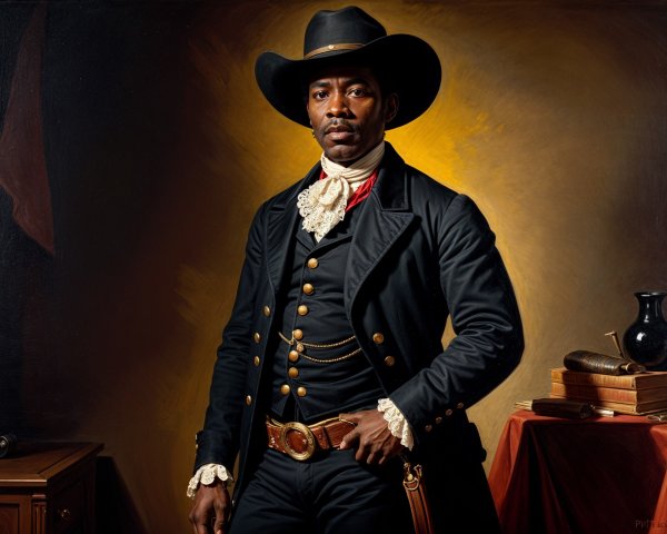 Confident Cowboy in Vintage Formal Attire with Revolver