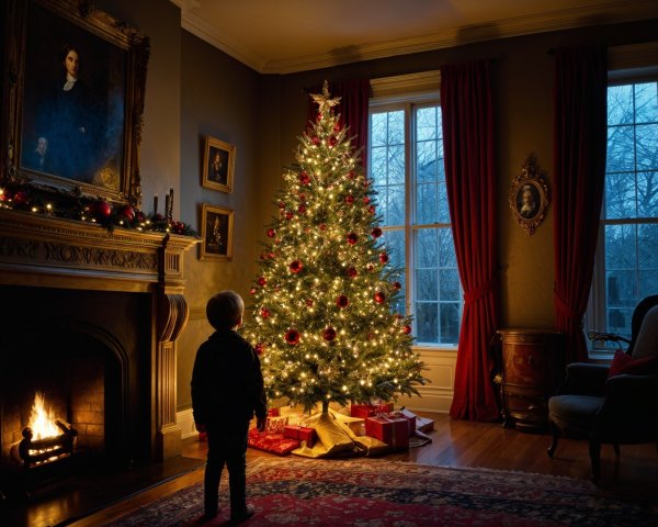 Cozy Christmas Room with Decorated Tree and Gifts