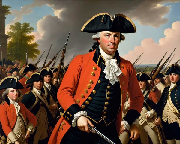 Historical painting of a general with soldiers