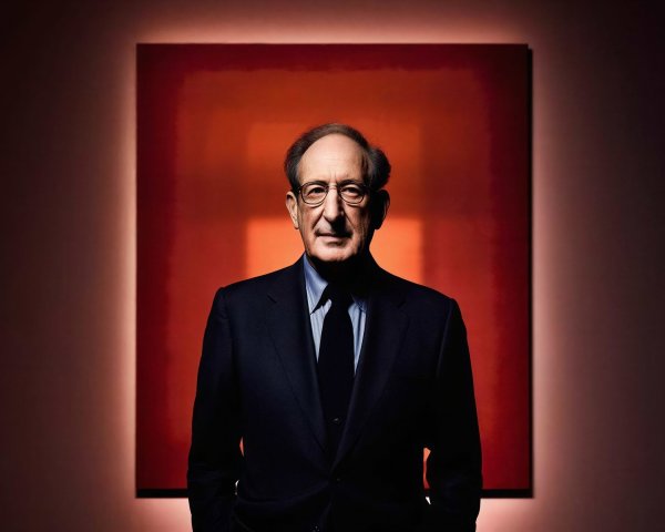 Portrait of a Man in Front of Abstract Minimalist Art