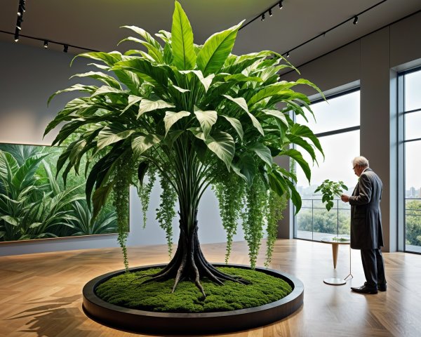 Indoor Tree and Art in Modern Gallery Setting