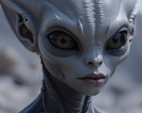 Close-Up Portrait of a Humanoid Alien with Details